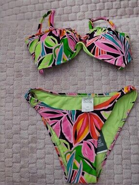 Wild Fable  Lime Green Tropical Bikini Top Size XS & Bottom Size XXS